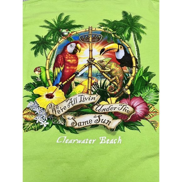 Ron Jon Surf Shop Clearwater Beach T Shirt Lime Green Size Large Surfer Tee - Picture 3 of 6
